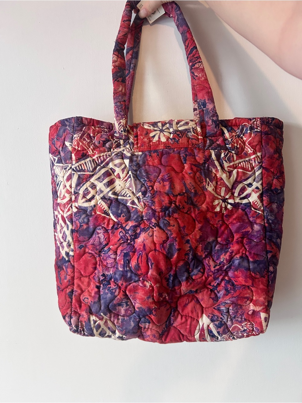 Quilted Red and Purple Patterned Tote Bag - Picture 2 of 6